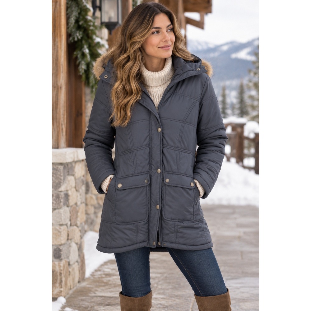 Holstark Cabincore Puffer Parka Jacket Faux Fur Hood Womens Medium